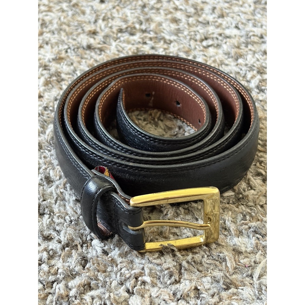 Cole Haan Black Leather Dress Belt Gold Tone Buckle Size 44 Mens A3778
